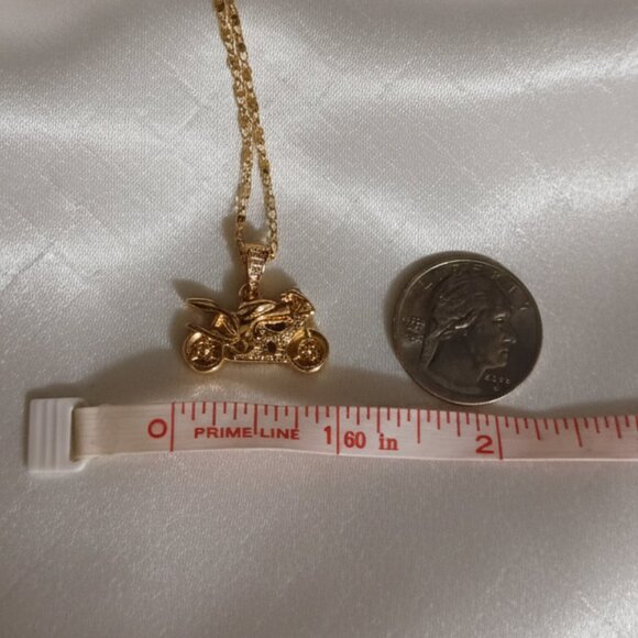 Men's Gold CZ Diamante Motorcycle Necklace 18" Chain Biker NWOT - Picture 7 of 8